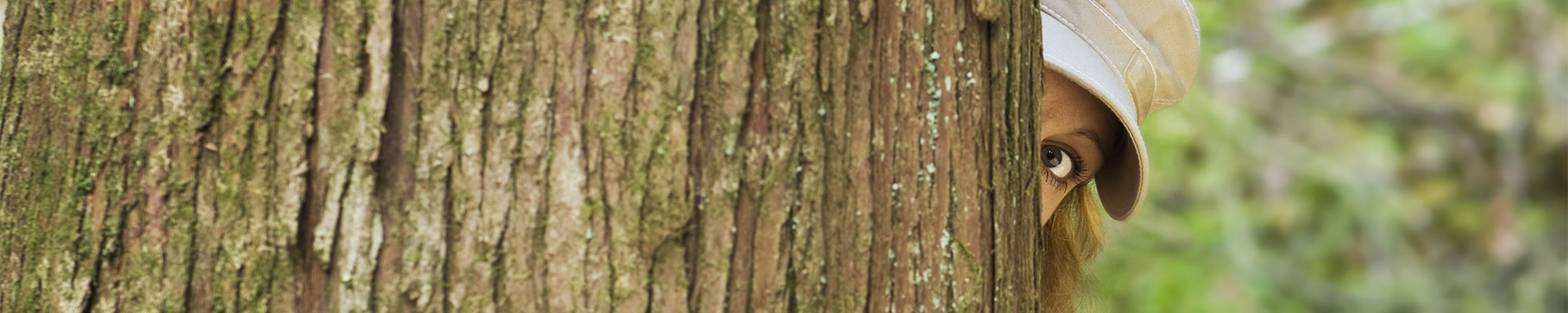 Une femme se cachant derrière un arbre